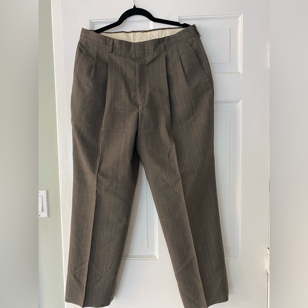Haggar Brown Pleated Mens Pants Trousers